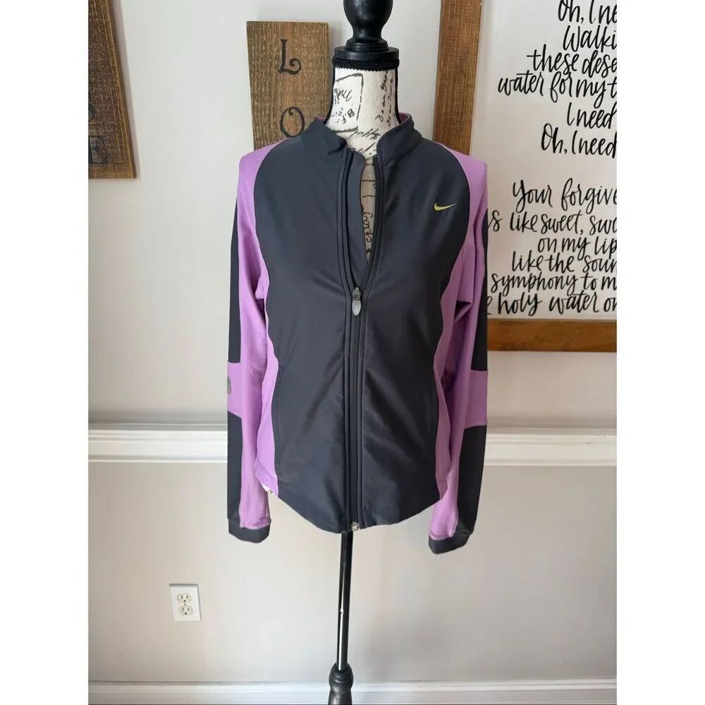 Nike Women's Dri-Fit Full Zip Activewear Track Jacket Gray Purple Size Medium